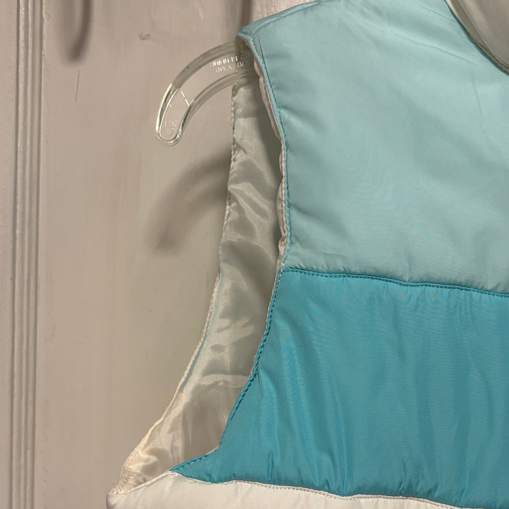 Guess White and Teal Vintage Looking Puffer Vest Small - Picture 3 of 9